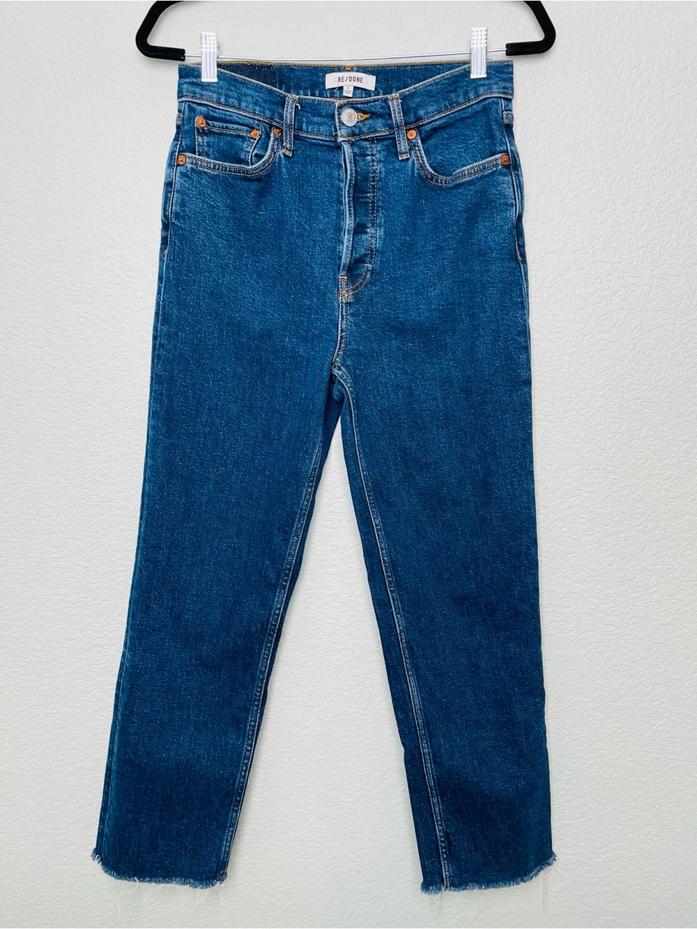 RE/DONE Dark Rinse 70s Stovepipe Raw Hem Denim Jeans | Size 28